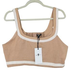 7 For All Mankind Beige White Linen Blend Crop Top Stretch Sleeveless Large‎